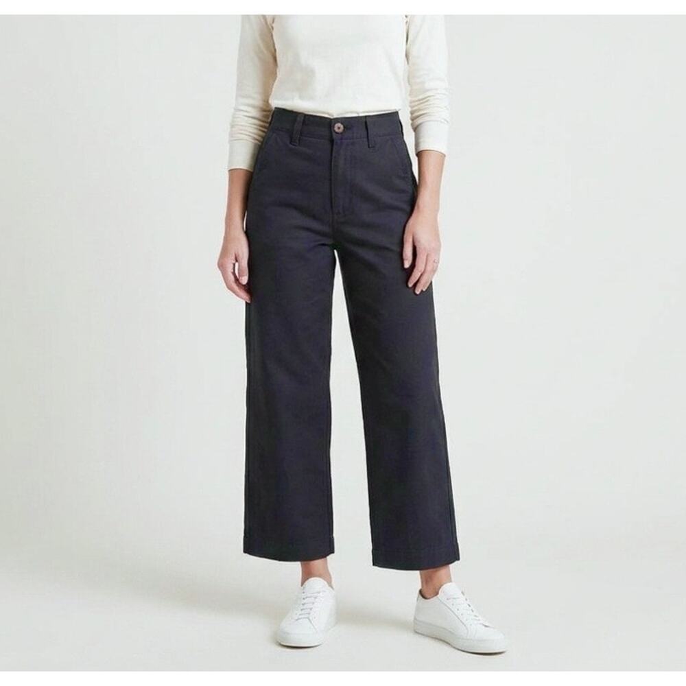 American Giant Pants Wide Leg High Rise Cotton Stretch Navy Blue Size 0 NEW